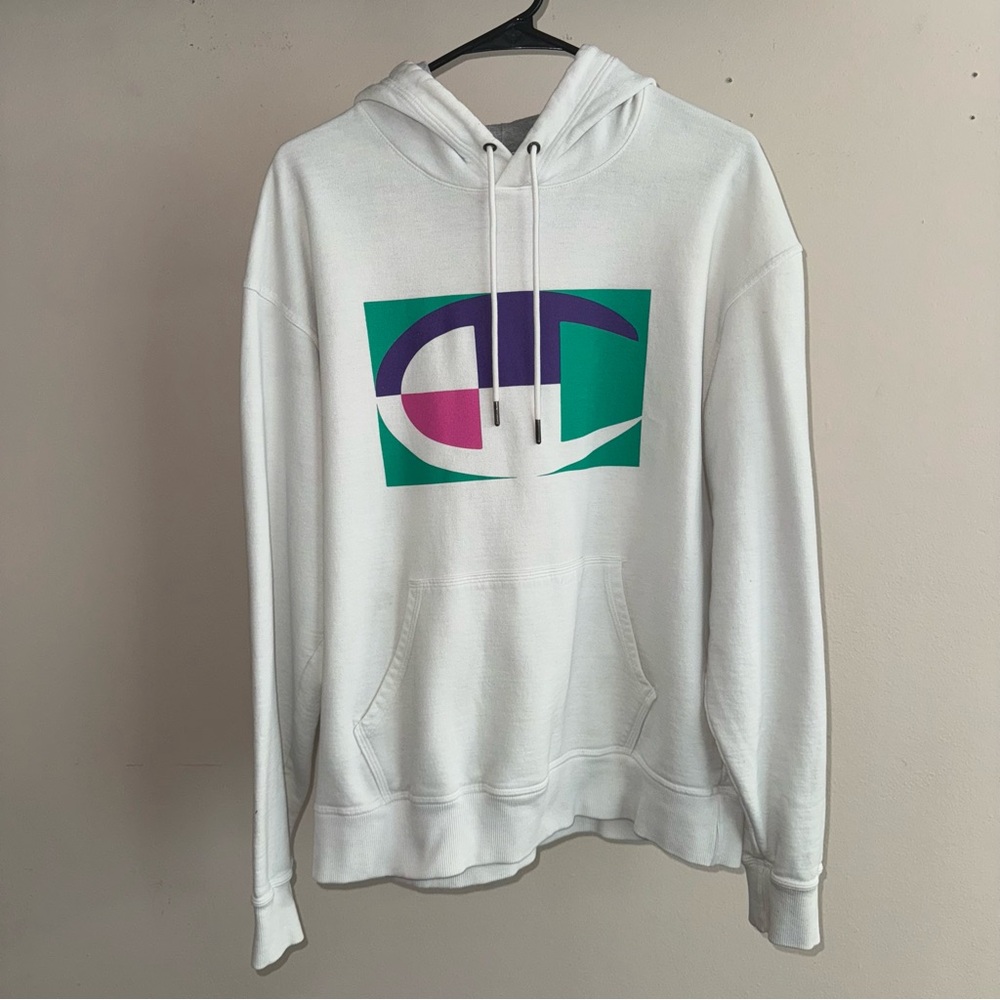 Champion Poweblend Graphic Hoodie Men’s Large in White - Retro